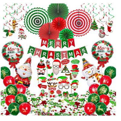 China Paper Christmas Party Decorations Supplies 74 pcs Xmas Decorations Set Paper Fans Hanging Swirls Photo Booth Props balloon set for sale