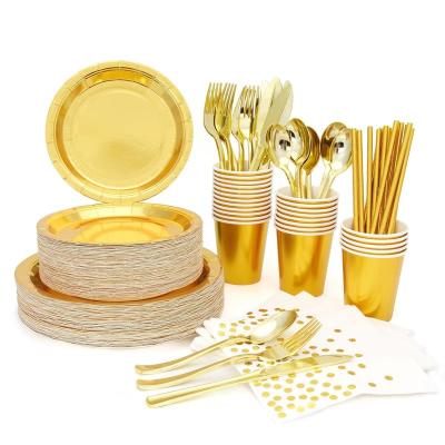 China Paper Hot selling  party supplies tableware kids birthday tableware dinner  gold dot paper party tableware table decorations for sale