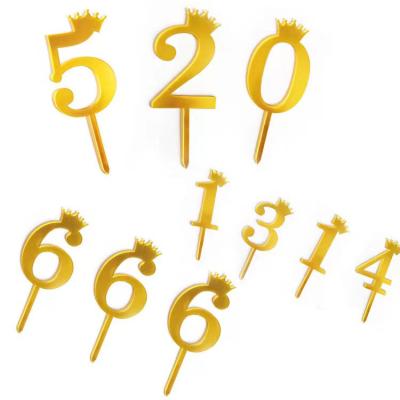 China Acrylic Factory price Happy Birthday Number custom Cake Toppers Glitter Crown Acrylic Party Cupcake Topper Party Decoration for sale