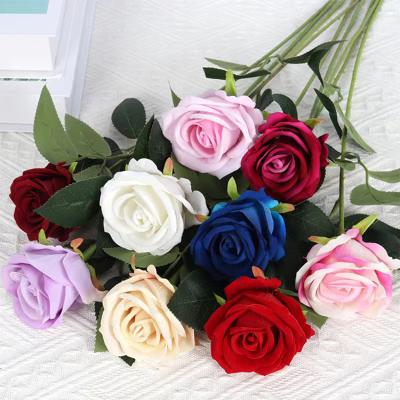 China Flannel+plastic+iron wire Roses Artificial Silk Flowers Faux Rose Flower Long flower bouquet for Arrangement Wedding Centerpiece Party Home Kitchen for sale