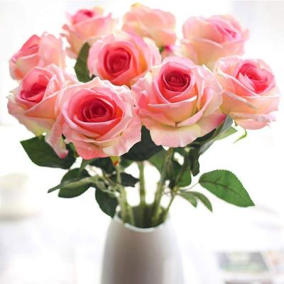 China Flannel+plastic+iron wire Amazon Hot Sale Artificial Flower Single Velvet flower silk roses artificial flowers in bulk for wedding decorations for sale