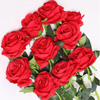 China Silk+plastic+iron wire Hot Selling artificial flowers red Roses Real Touch Silk Flower simulated rose Latex Rose Flowers Artificial for sale