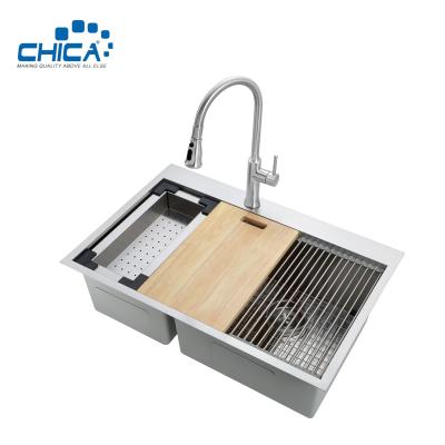 China 18 Gauge Stainless Steel Sink Handmade House Kitchen Sinks Double Bowl Kitchen Sinks for sale