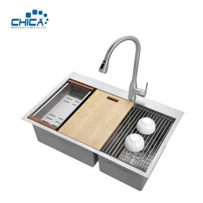 China Handmade House Kitchen Sinks 18 Gauge Stainless Steel Sink Double Bowl Kitchen Sinks for sale