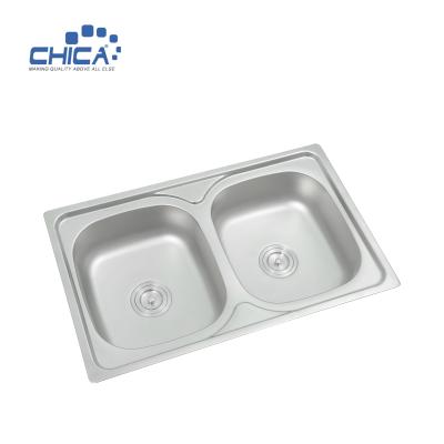 China Stainless Steel Size Hot Sale SUS304 Kitchen Sink Double Bowl Kitchen Sink For House for sale