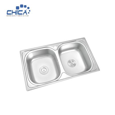 China technology advanced stainless steel topmount kitchen sink double bowl kitchen sink for hotel for sale