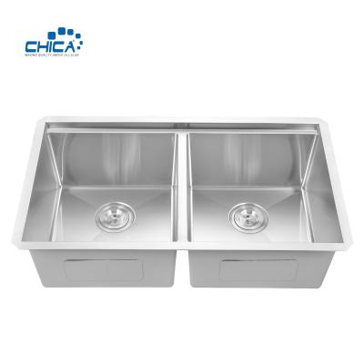 China 32.75x19x10 stainless steel 304 double bowl  kitchen sinks quality control procedure stainless steel kitchen sink for sale