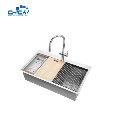 China commercial topmount handmade house kitchen sink single bowl SUS304 stainless steel sink with faucet for sale