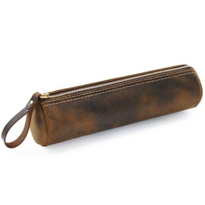 China In Stock Pencil Bag Stationery Storage Bag Retro Leather Pencil Case Handmade Coin Purse for sale