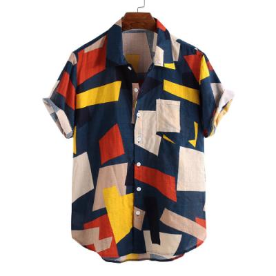 China Summer Mens Shirts Mens Hawaiian Shirts Anti-pilling Short Sleeve Button Beach Loose Custom Shirt Mens Factory Made for sale