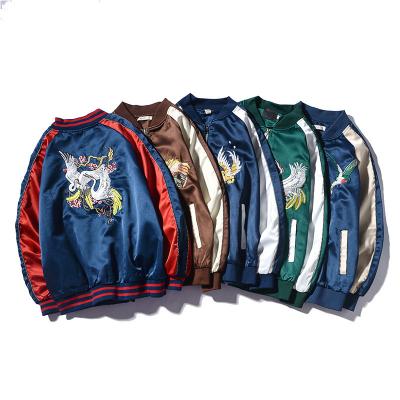 China Custom Baseball Embroidered Bomber Patchwork Sports Polyester Coat Flight Casual Designer QUICK DRY Satin Zip Up Jacket Mens College for sale