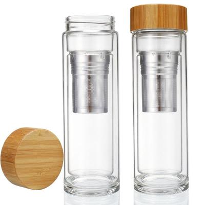 China Best Gift Bamboo Lid Glass Water Bottle With Tea Infuser for sale