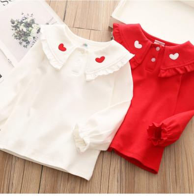 China Factory Wholesale Anti-Shrink Customize Cute Little Girl Clothes Long Shirts Heart Embroidery Children Clothing Kids T-shirt for sale