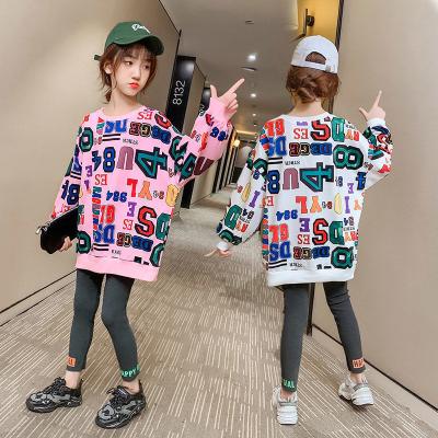 China Anti-Shrink Drop Shipping Nice Letter Printed Kids Clothes Long Shirt Pullover Hoodies Sweatshirt Dress Teenage Girls Hoodies for sale