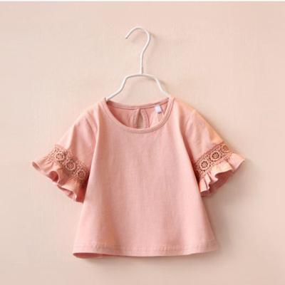 China Baby T-shirt Summer Princess Style Lace Hollow Anti-Shrink Ruffle Girls Short Sleeve Full Kids Clothes Kids T-shirts for sale