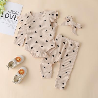 China Breathable Babies Clothes Sets Long Sleeve Baby Bodysuits + Newborn Pants + Headband Spring Baby Pajamas Outfits for sale