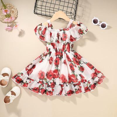 China Wholesale Dropshipping Breathable Floral Kids Dressing Gowns Rose Print Sleeveless Chiffon Leisure Dresses for sale