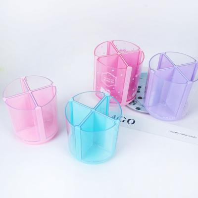 China Wholesale Office Stationery Storage Cylinder Shaped Desktop Plastic Rotate Pen Pencil Holder Customized Logo for sale