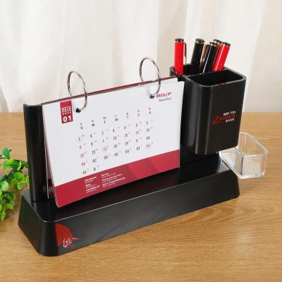 China Table Calendar OEM ODM Customize Printed Plastic Desk Table Calendar With Pen Holder And Drawer Advertising Office Promotional Gift for sale