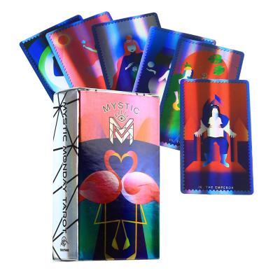 China Custom Printing High Quality Reflective Mystical Tarot Monday Tarot Cards Factory Tarot Oracle Divination Cards Packs Entertainment Divination Tarot Cards for sale