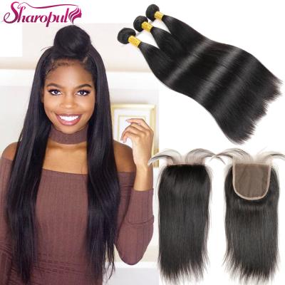 China Silky Straight Wave Brazilian Virgin Remy Human Hair 3 Pieces And Closures/Bundles, Virgin Hair Bundles With Lace Closure for sale