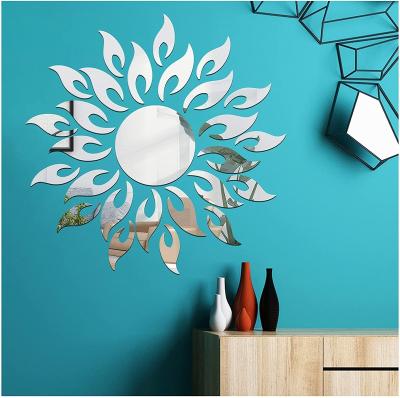 China Plastic Sunflower 3D Mirror Wall Stickers For Wall Decor DIY Living Room Around Bedroom Bathroom Acrylic Wall Decals Delight for sale