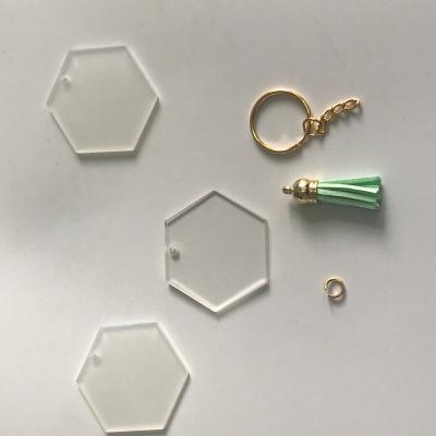 China Gift 30 Pcs Clear Hexagon Acrylic Discs 30 Pcs Key Rings With Chain for sale