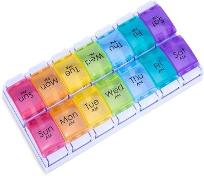 China Push Button Pill Medicine Vitamin (7 Day) Recyclable Organizer Box Weekly 2 Times Extra Large Day Am A P.M. | Rainbow Li for sale