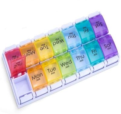 China Recyclable 7 Days AM P.M. Pill Organizer 2 Times A Day Weekly Large Pill Cases Pill Box Container BPA Free Cases for sale