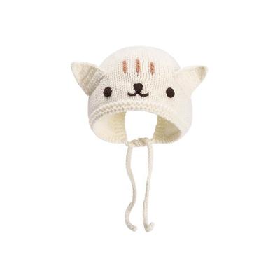 China Eco-freindly Autumn Winter Korean Version Warm Cute Kitten Plush Lace Up Baby Knitted Wool Hat for sale