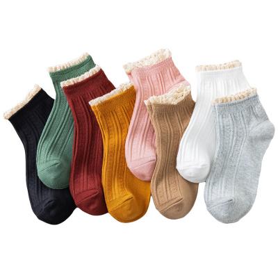 China 2022 sporty ruched lace ruffle thongs cute korean style women cotton calcetines meia socks for sale