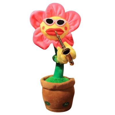 China 2022 Sunflower Singer and Dancing Toy Stuffed Funny Electric Talking Saxophone Amazon Hot Selling Plush Toy for sale