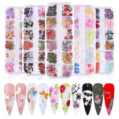 China Nail Art Decoration Set Christmas Hallowmas Manicure Art Butterfly Colorful Small Flower Nail Art DIY Decoration Color New for sale