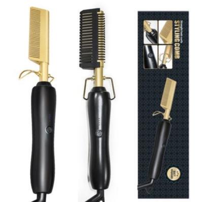 China LCD Temperature Show 2 In 1 Hot Comb Straightener For Wigs Straightening Brush Electric Flat Iron Hair Straightener Brush Hair Curler Styling Tools for sale