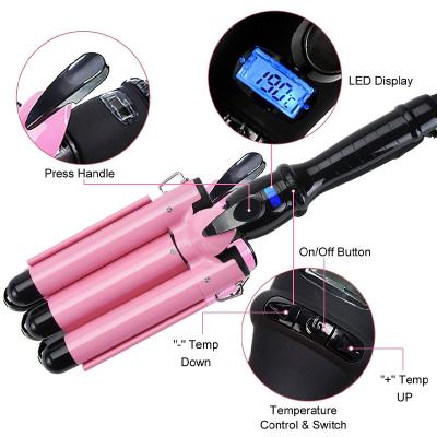 China For 3 Barrel Portable Rotating Aluminum Triple Hair Curler Home Use Professional Wand Auto Roller Curling Iron for sale