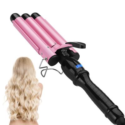 China For Home Use Portable 3 Barrels Easy Hair Hesitate LCD Digital Display Sleek Fast Heating Hair Curling Magic Deep Wave Hair Curler Roller for sale