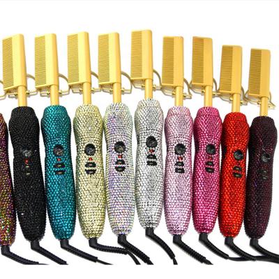 China Custom Diamond Hair Tools Electric Hot Comb 2022 New Bling Hot Air Comb Electric Straightener Electric Airbrush Comb Hot Air Comb for sale