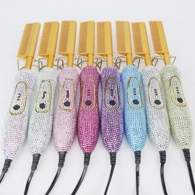 China 2022 New Bling Hair Comb Hair Caliente Straight Curling Comb Hair LCD Temperature Display Hand Portable Electronic Hot Air Comb for sale