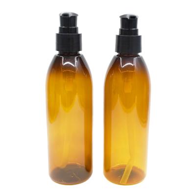 China 240Ml 8oz Cosmetic Clear Empty Pet Hair Plastic Oil Bottles Shampoo rpet Bottle With Lotion Pump for sale