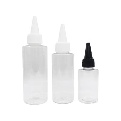 China PET Bottle Twist Cap Bottle Cosmetic Packaging Plastic Liquid Ink e Bottle With Pointed Mouth Top Cap for sale