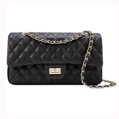 China 2021 fashions new brand rhombus chain bag caviar leather one-shoulder customizable cowhide leather GENUINE LEATHER diagonal ball pattern luxury handbag for sale