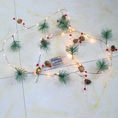 China Christmas Party Decoation 2021christmas Decorative Lights Pine Cones With Red Berries LED String Lights for sale