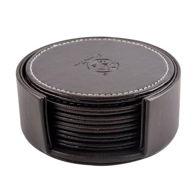 China Durable Leather PU Coasters For Drinks Set Of 6 With Stand-Protect Your Furniture From Stains for sale