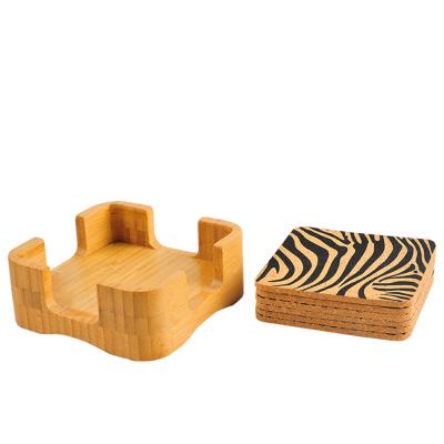 China Sustainable Natural Cork Coasters For Drinks 6pc Set With Bamboo Rack Storage Cart for sale