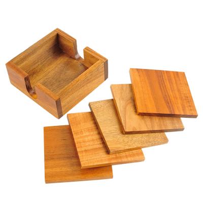 China Fashionable Acacia Wood Coasters 6 Packs With 100% Natural Eco-friendly Acacia Wood Stand Wooden Coasters for sale