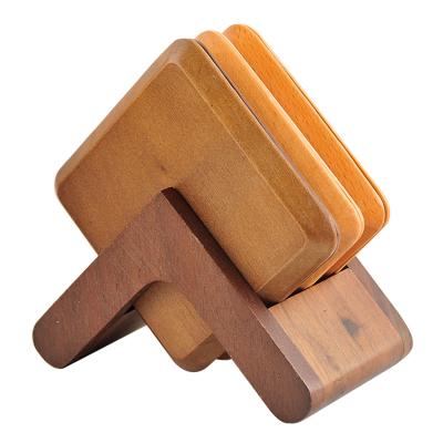 China Sustainable Handmade Wooden Drink Coaster Set Of 6 Coasters With Wooden Stand for sale