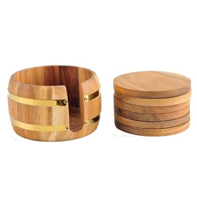 China Durable Rusticity Wood Coaster Set Of 6 Barrel Form Rack for sale