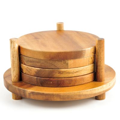 China Sustainable acacia wood coasters decorative tea and coffee table coaster set for sale