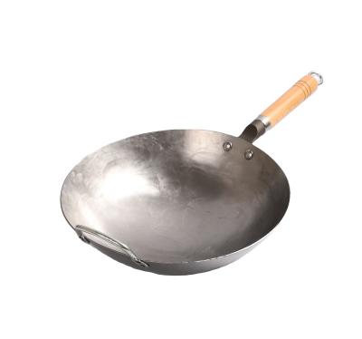 China Viable Carbon Steel Chinese Wok With Large Ear Iron Non-stick Coating Wok Gas Handmade Hammering Healthy Cookware for sale