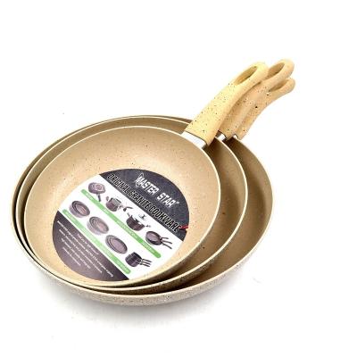 China 20/24/28 Sets Main Star 20/24/28cm Frying Pan Set Steak Pans Non-Stick Gas Cooker Beige Granite Coating for sale